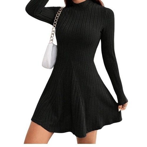 Gorglitter women's knitted midi dress with high collar and long sleeves, XS