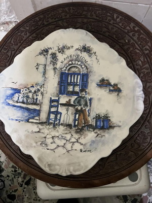 Decorative plate hand-painted like new with island landscape 30cm