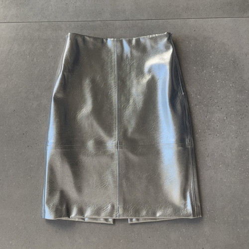 Women's skirt knee-length silver faux leather H&M new size 36