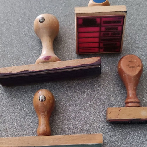 Vintage large Leitz hole punch like new with 4 old wooden stamps