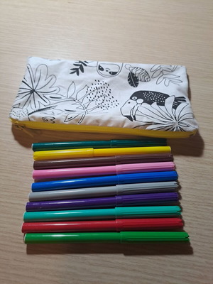 Fabric pencil case with markers like new