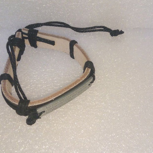 Handmade leather bracelet with metal message, like new