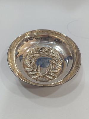 Handmade Vintage 925 Silver Dish with Embossed Olive Wreath