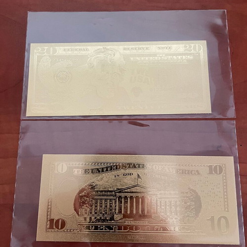 US Dollars in 23K Gold Foil new, set of 7 pieces