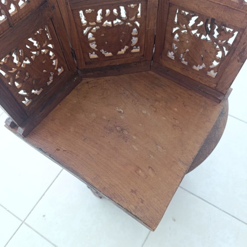 Antique Anglo-Indian Corner Table with Hand-Carved Inlay Decoration