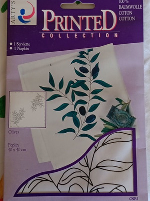 Fabric Napkin 100% Cotton Poplin with Olive Design 40x40 cm new