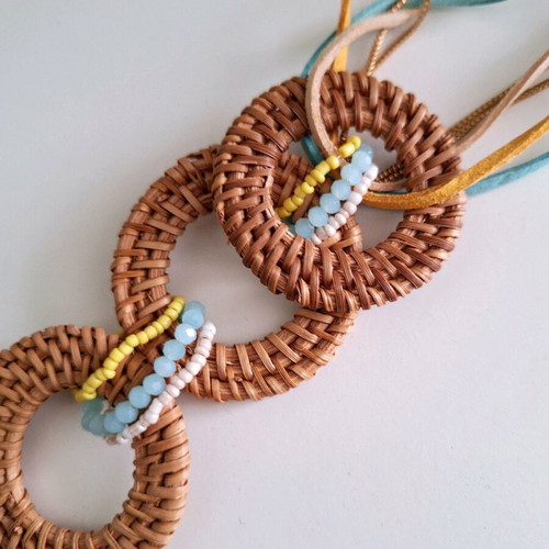 Women's necklace with elastic bracelet like new, beige and turquoise