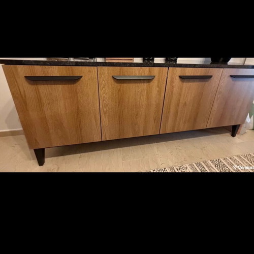 Buffet 2 meters with 4 cabinets, marble and mirror surface; Coffee table 110x70 with marble surface and metal base