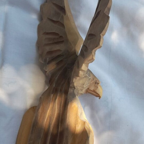 Vintage Soviet Wooden Eagle sculpture used with original paper label