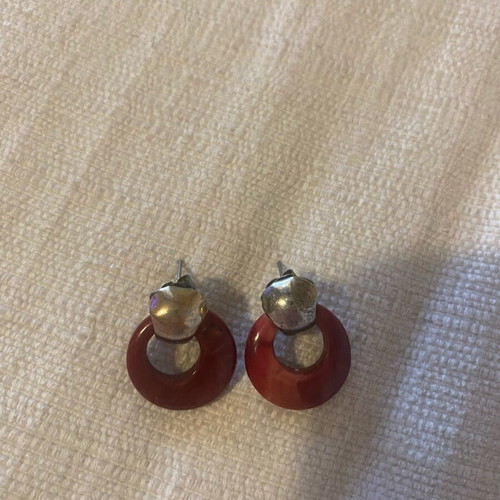 Horn earrings like new, red and silver
