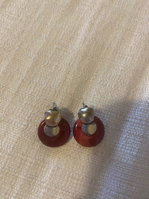 Horn earrings like new, red and silver