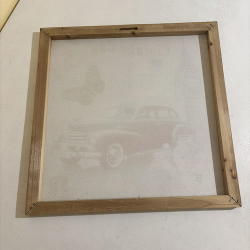 Vintage framed art with wooden frame, like new, square shape