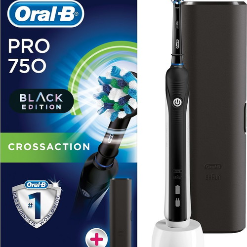 Oral-B Pro 750 CrossAction Black Edition electric toothbrush new with timer and travel case
