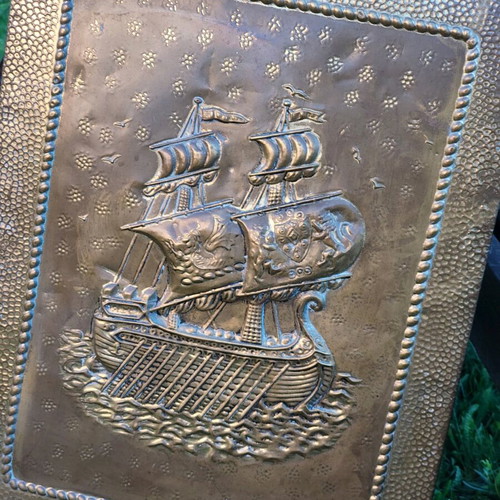 Antique brass fireplace screen used