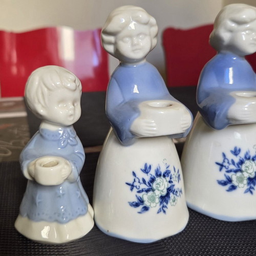 Ceramic vintage figurine candle holders like new, blue and white floral skirt