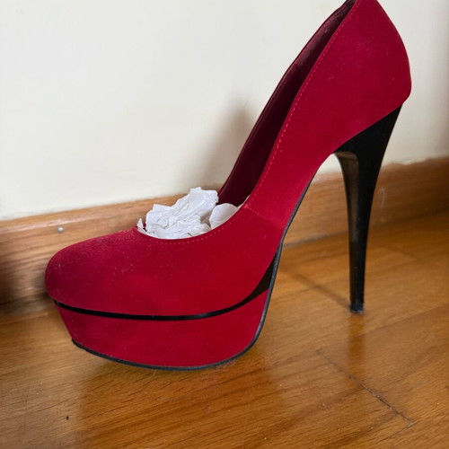Red suede SDS pumps used, size 39, 14cm heel
