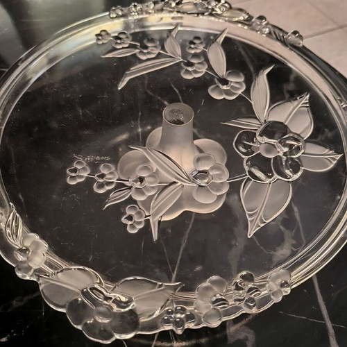 Crystal serving platter with floral design like new