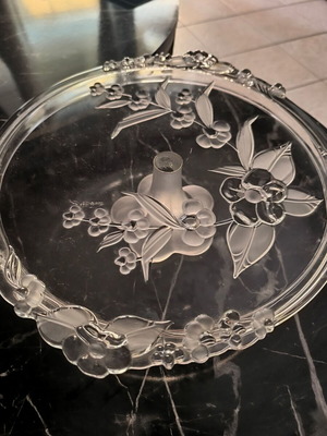 Crystal serving platter with floral design like new
