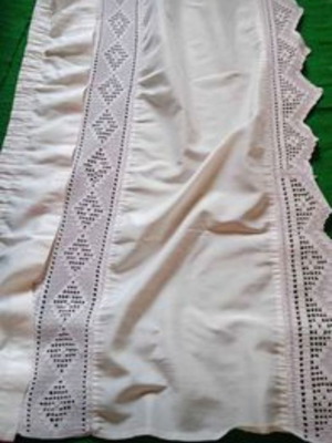 Κουρτινάκι μπεζ μεταχειρισμένο, 135x70 εκ., χειροποίητη δαντέλα