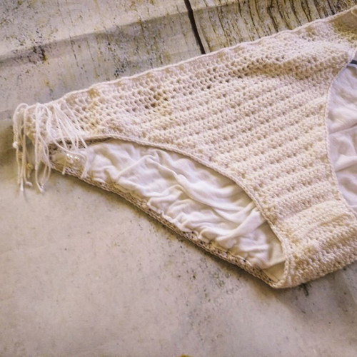 Knitted bikini bottom new, handmade, size S, white
