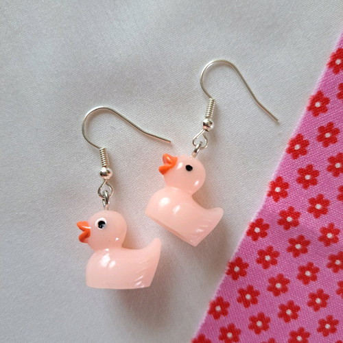 Pink duck earrings made to order