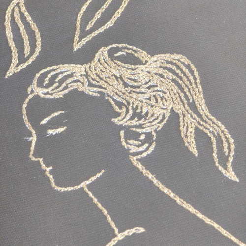 Framed embroidery with golden thread and crystal, like new, 50x72 cm