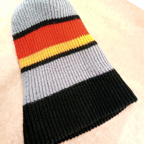 Warm multicolor acrylic hat used