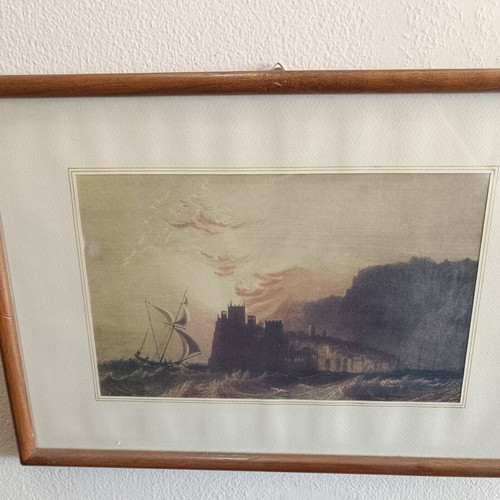Classic decorative framed seascape print used, wood frame
