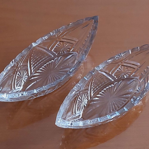 Vintage crystal gondolas set of 2, like new, German lead crystal 60s