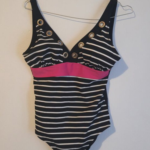 Katia One Piece Swimwear black and white stripes with eyelet details like new
