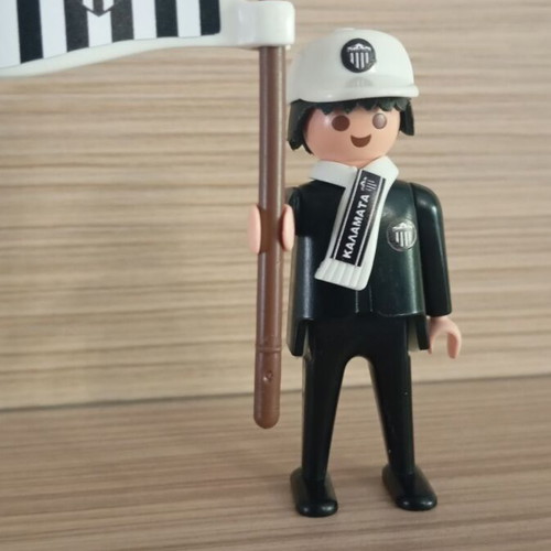 Playmobil Kalamata Fan Figure like new with flag, scarf, and hat