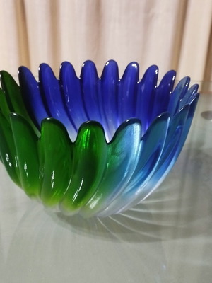 Crystal serving or decorative bowl in blue and green shades