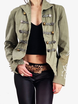Y2K χακί blazer μιλιτέρ με κέντημα μεταχειρισμένο, μέγεθος S/M