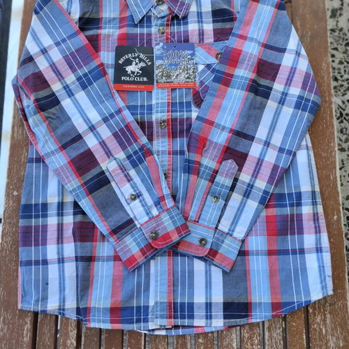 Beverly Hills Polo Club plaid shirt new, 100% cotton, XS