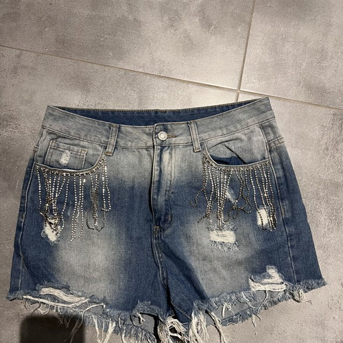 Denim shorts with strass fringes, like new, size L 40 12, blue