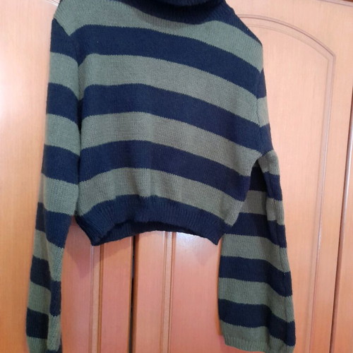 Striped turtleneck new, black-green, cropped, size S