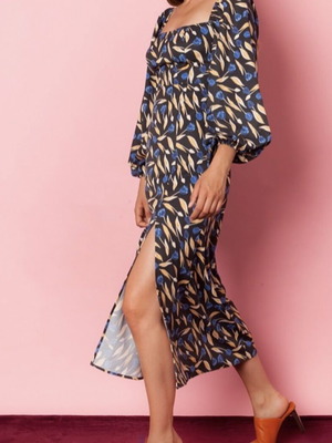 Mallory The Label off shoulder φλοράλ μίντι φόρεμα σαν καινούργιο, νούμερο S, μπλε