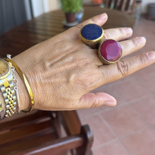 Tiklari Moroccan Turkish rings set used, gold-plated brass with semi-precious stones