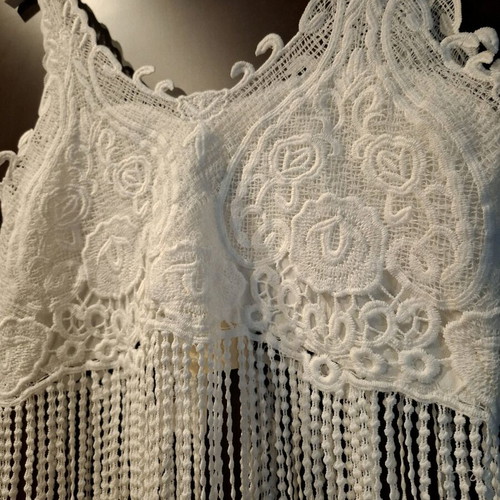 Benissimo crop top with lace and fringes, new, white, one size