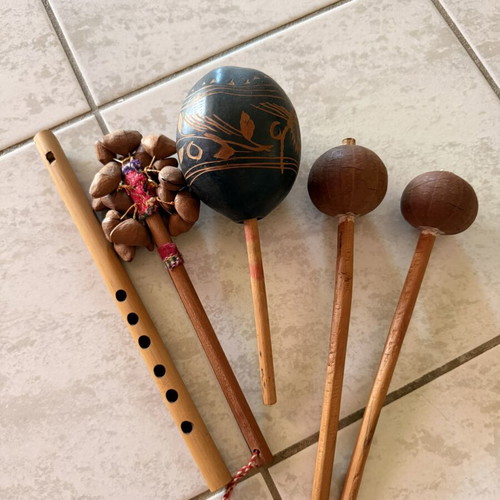 Set of 5 traditional wooden musical instruments like new