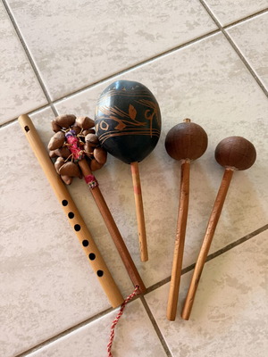 Set of 5 traditional wooden musical instruments like new