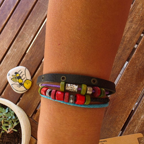 Boho Handmade Leather Bracelet with Beads New
