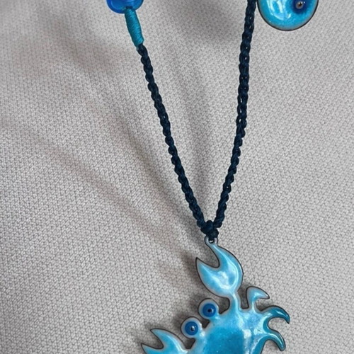 Handcrafted enamel crab pendant necklace with fixed cord, new