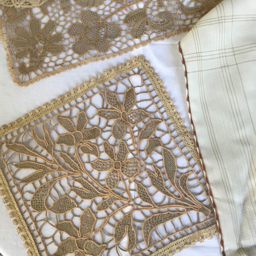 Set of various embroidered linens used with minor imperfections