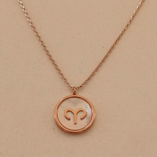 Loisir Aries zodiac necklace, rose gold steel, new