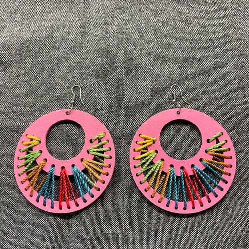Earrings like new, multicolored, 7 cm diameter