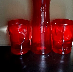 Βαζο - Κανατα με 2 ποτήρια νερού σε εντονο Κόκκινο Χρώμα 18 €