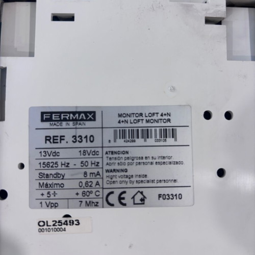 Fermax screen REF 310 like new with handset and mounting bases