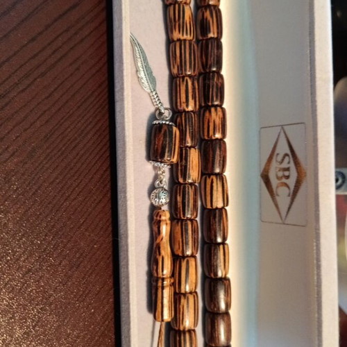 Handmade komboloi from African wood with silver finish, new