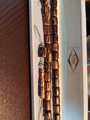 Handmade komboloi from African wood with silver finish, new